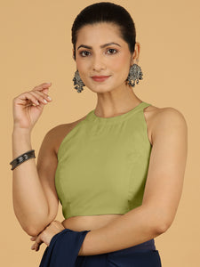 Zubeida x Rozaana | Pista Green Sleeveless Halter Neck Saree Blouse