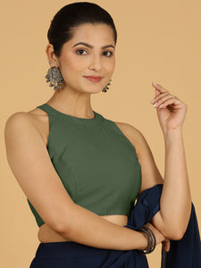 Zubeida x Rozaana | Pine Green Sleeveless Halter Neck Saree Blouse