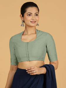 Salma x Rozaana | Elbow Sleeves Saree Blouse in Mint Green