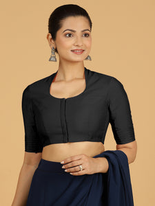 Salma x Rozaana | Elbow Sleeves Saree Blouse in Raven Black