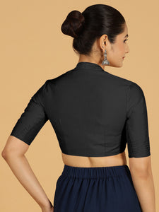 Salma x Rozaana | Elbow Sleeves Saree Blouse in Raven Black