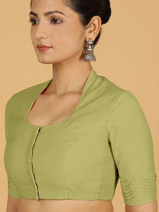 Salma x Rozaana | Elbow Sleeves Saree Blouse in Pista Green