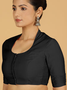 Salma x Rozaana | Elbow Sleeves Saree Blouse in Raven Black