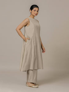 Sameera x Rozaana | A Line Kurta in Oyster Grey with Thread Work | Coords or Only Kurta