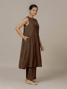 Sameera x Rozaana | A Line Kurta in Walnut Brown with Thread Work | Coords or Only Kurta