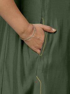 Sameera x Rozaana | A Line Kurta in Pine Green with Thread Work | Coords or Only Kurta