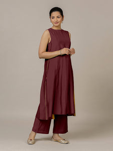 Sameera x Rozaana | A Line Kurta in Deep Maroon with Thread Work | Coords or Only Kurta