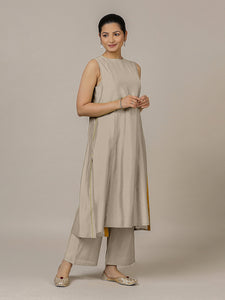 Sameera x Rozaana | A Line Kurta in Oyster Grey with Thread Work | Coords or Only Kurta