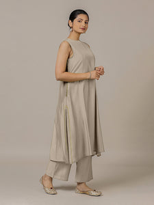 Sameera x Rozaana | A Line Kurta in Oyster Grey with Thread Work | Coords or Only Kurta