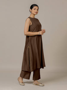 Sameera x Rozaana | A Line Kurta in Walnut Brown with Thread Work | Coords or Only Kurta