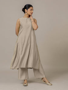 Sameera x Rozaana | A Line Kurta in Oyster Grey with Thread Work | Coords or Only Kurta