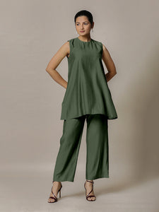 Sana x Rozaana | A Line Kurta in Pine Green with Thread Work | Coords or Only Kurta