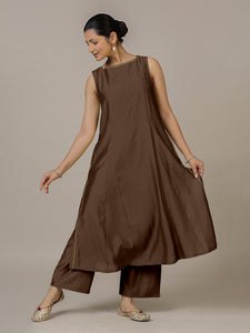 Sarah x Rozaana | A Line Kurta in Walnut Brown with Thread Work | Coords or Only Kurta