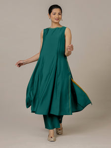 Sarah x Rozaana | A Line Kurta in Peacock Green with Thread Work | Coords or Only Kurta