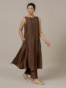 Sarah x Rozaana | A Line Kurta in Walnut Brown with Thread Work | Coords or Only Kurta