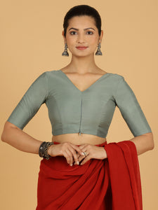 Shabana x Rozaana | Elbow Sleeves Saree Blouse in Mint Green