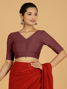 Shabana x Rozaana | Elbow Sleeves Saree Blouse in Deep Maroon