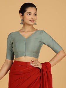 Shabana x Rozaana | Elbow Sleeves Saree Blouse in Mint Green