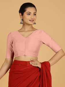 Shabana x Rozaana | Elbow Sleeves Saree Blouse in Sea Pink