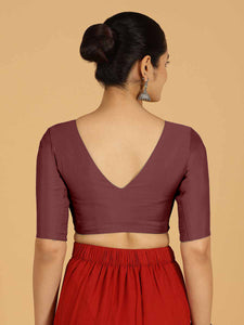 Shabana x Rozaana | Elbow Sleeves Saree Blouse in Deep Maroon