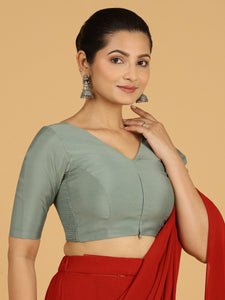 Shabana x Rozaana | Elbow Sleeves Saree Blouse in Mint Green