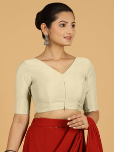 Shabana x Rozaana | Elbow Sleeves Saree Blouse in Ivory