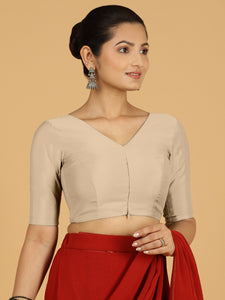 Shabana x Rozaana | Elbow Sleeves Saree Blouse in Oyster Grey