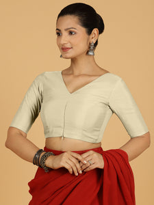 Shabana x Rozaana | Elbow Sleeves Saree Blouse in Ivory