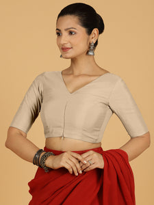 Shabana x Rozaana | Elbow Sleeves Saree Blouse in Oyster Grey