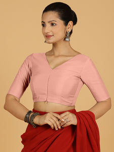 Shabana x Rozaana | Elbow Sleeves Saree Blouse in Sea Pink