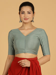 Shabana x Rozaana | Elbow Sleeves Saree Blouse in Mint Green