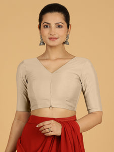 Shabana x Rozaana | Elbow Sleeves Saree Blouse in Oyster Grey