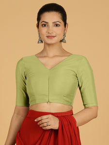 Shabana x Rozaana | Elbow Sleeves Saree Blouse in Pista Green