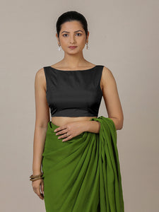 Sherry x Rozaana | Charcoal Black Saree Blouse w/ Back Bow and FlexiFit™
