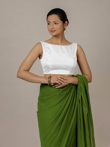 Sherry x Rozaana | Pearl White Saree Blouse w/ Back Bow and FlexiFit™