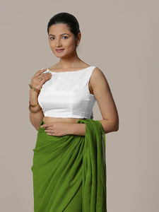 Sherry x Rozaana | Pearl White Saree Blouse w/ Back Bow and FlexiFit™