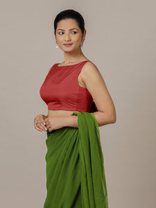 Sherry x Rozaana | Crimson Red Saree Blouse w/ Back Bow and FlexiFit™