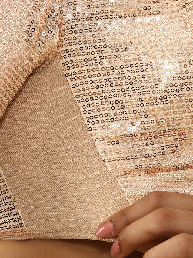 Nitara Mood | 2-Way Zipper Elbow-Sleeved Champagne Sequin FlexiFitFit™ Saree Blouse
