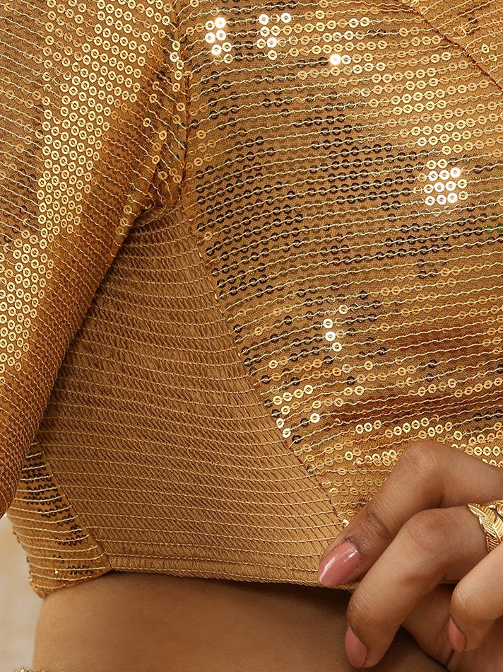 Nitara Mood | 2-Way Zipper Elbow-Sleeved Gold Sequin FlexiFitFit™ Saree Blouse