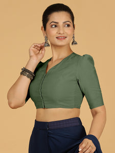 Shravani x Rozaana | Puff Sleeves Saree Blouse in Hunter Green