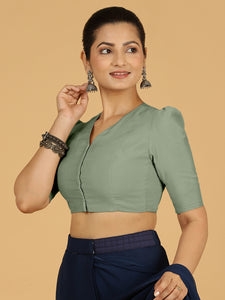 Shravani x Rozaana | Puff Sleeves Saree Blouse in Mint Green