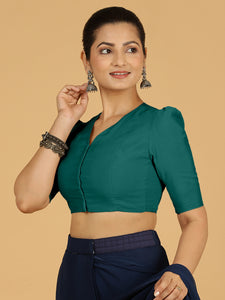 Shravani x Rozaana | Puff Sleeves Saree Blouse in Peacock Green