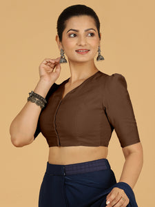 Shravani x Rozaana | Puff Sleeves Saree Blouse in Walnut Brown