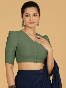 Shravani x Rozaana | Puff Sleeves Saree Blouse in Hunter Green