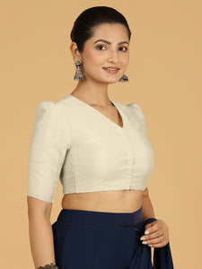 Shravani x Rozaana | Puff Sleeves Saree Blouse in Ivory