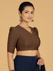 Shravani x Rozaana | Puff Sleeves Saree Blouse in Walnut Brown