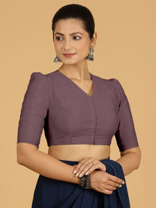 Shravani x Rozaana | Puff Sleeves Saree Blouse in Purple Mauve