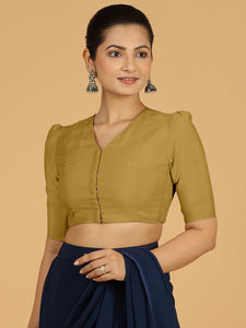 Shravani x Rozaana | Puff Sleeves Saree Blouse in Dijon Mustard | EOSS Sale