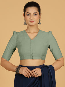 Shravani x Rozaana | Puff Sleeves Saree Blouse in Mint Green