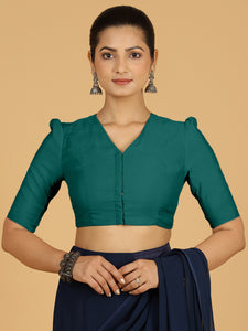 Shravani x Rozaana | Puff Sleeves Saree Blouse in Peacock Green